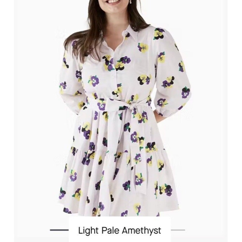 Kate Spade Pansy Toss Floral Printed Tie Waist Shirtdress SZ S  NWT
